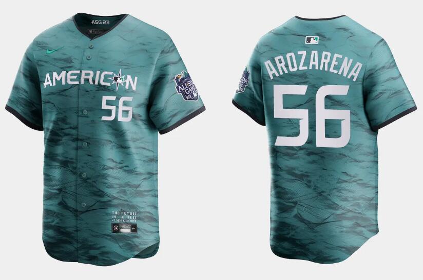 Youth Tampa Bay Rays #56 Randy Arozarena Teal 2023 All-star Stitched Baseball Jersey